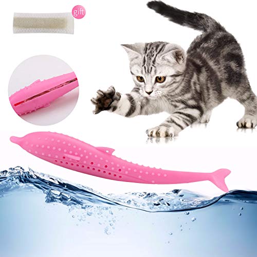 Legendog Catnip Toys, Cat Fish Shape Toothbrush with Catnip, Refillable Catnip Toys