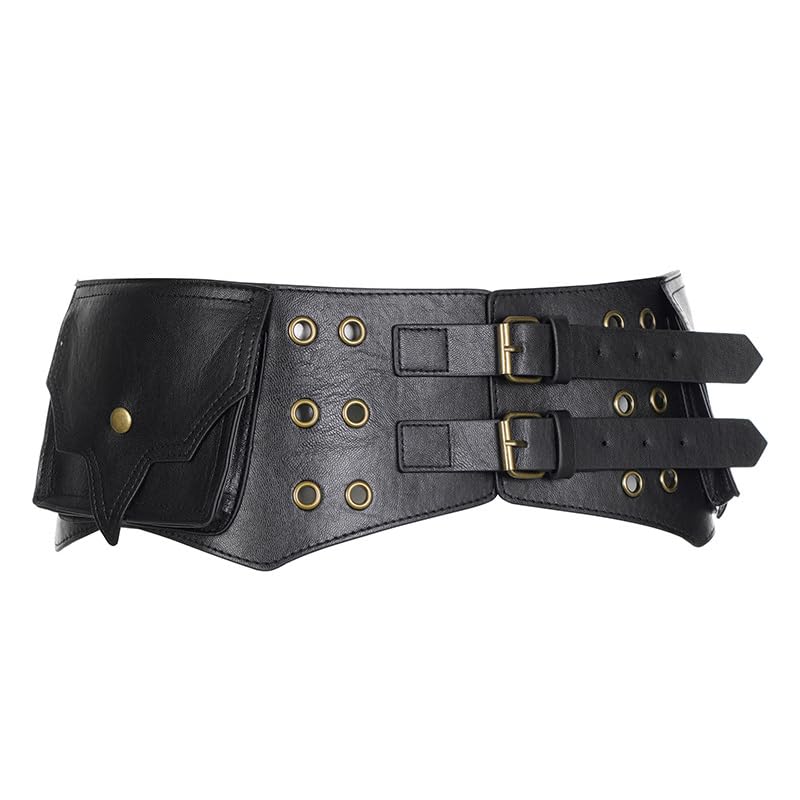 Punk Belt Bag Rivets Wide Belts for Women PU Leather Irregular Double Row Pin Buckle