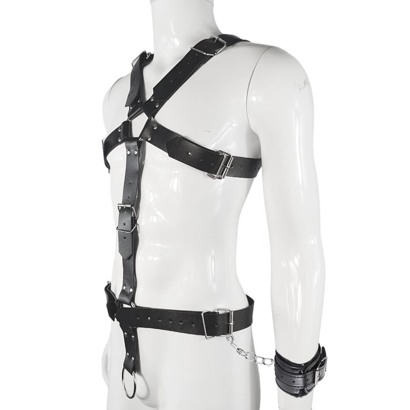 Punk Pour Hommes Harnais De Poitrine En Cuir Avec Menottes & Anneau Pénis,Vêtements Gothiques Pour Hommes Costumes Pour Hommes,Menottes Toys Pour Couples Extrême