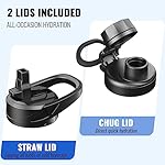 CIVAGO 32 oz Glass Water Bottle with Straw and Handle, Large Sports Motivational Water Bottle Flask with Time Marker and 2 Lids, Leakproof Water Jug Canteen with Silicone Sleeve for Gym,Black - Image 3