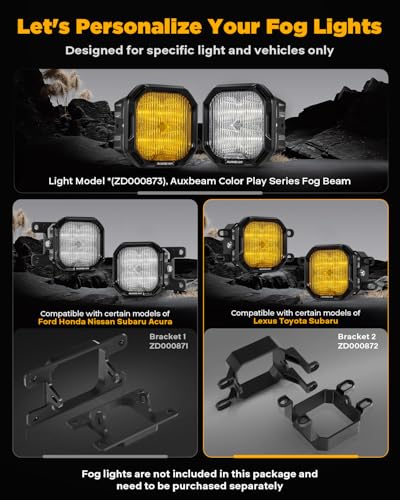 Image of Auxbeam Color Play Series Fog Light Mounting Brackets, for Lexus Toyota Subaru Legacy, Includes Bracket & Adapter, Offroad Lights Flush Mount Kit, 2 Sides, Pair