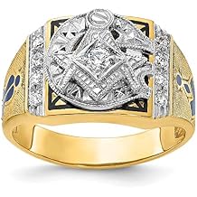 Diamond2Deal 14k Two-tone Gold Polished and Textured with Blue and Black Enamel Diamond Blue Lodge Master Masonic Ring