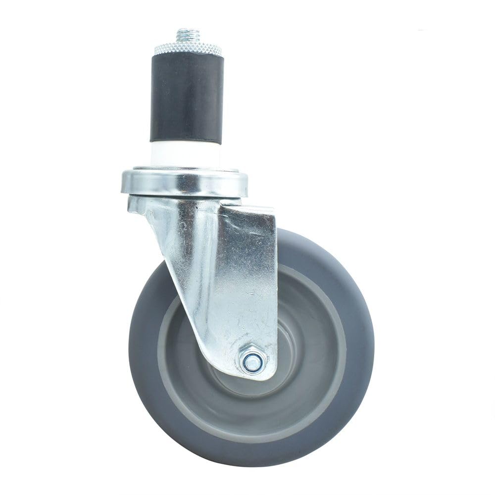 BK Resources 5" Gray Rubber 1-1/2" Expanding Stem Swivel Caster for Work Tables – 5", Silver, Model 5SBR-3RA-GR