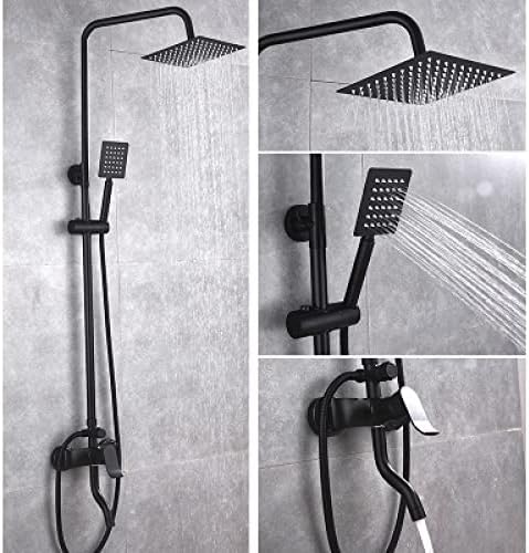 Robinet mélangeur chaud-froid mural couleur noire avec colonne de douche effet pluie