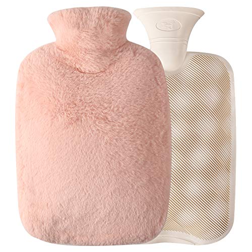 Hot Water Bottle with Cover, 2L PVC Hot Water Bag for Pain Relief, Menstrual Cramps, Hot and Cold Therapy Pink