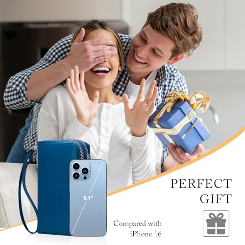 Image of Double Zipper Wallet for Woman Clutch Purse with Cell Phone Holder for Smartphone /Card /Coin /Cash, Blue