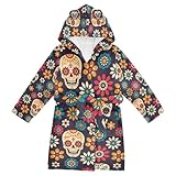 YOUJUNER Albornoz con capucha para niños, diseño floral, calavera de azúcar, para niñas y niños, bata de felpa suave, ropa de dormir absorbente, pijama, Multicolor, 2-3 años