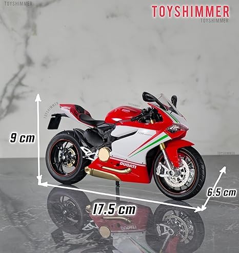 Image of Combo of 2 Ducati 1199 Superleggera Diecast Motorcycle Model, 1:12 Scale, Red-Green and Red-White, with Light and Sound, Ages 8-14