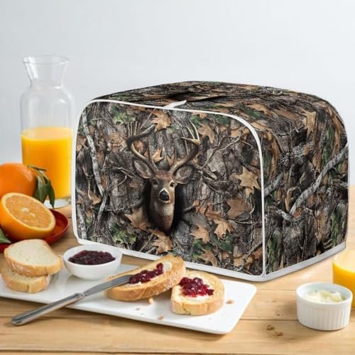 Image of Talayituse Deer Camo Print Toaster Cover 4 Slice Wide Slot, Lightweight Toaster Cover Dust Protection Washable Appliance Bag Bread Maker Cover, M