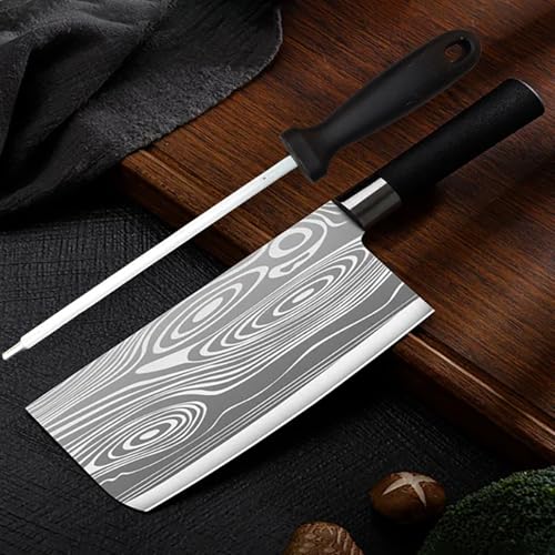 Image of Machado Forging Serbian Chef Knife Set - 12 inch Full Tang High Carbon Clad Steel Butcher Cleaver with Knife Sharpener - Perfect for Vegetables, Fish, Meat - Ideal for Kitchen, Hotel, Restaurant