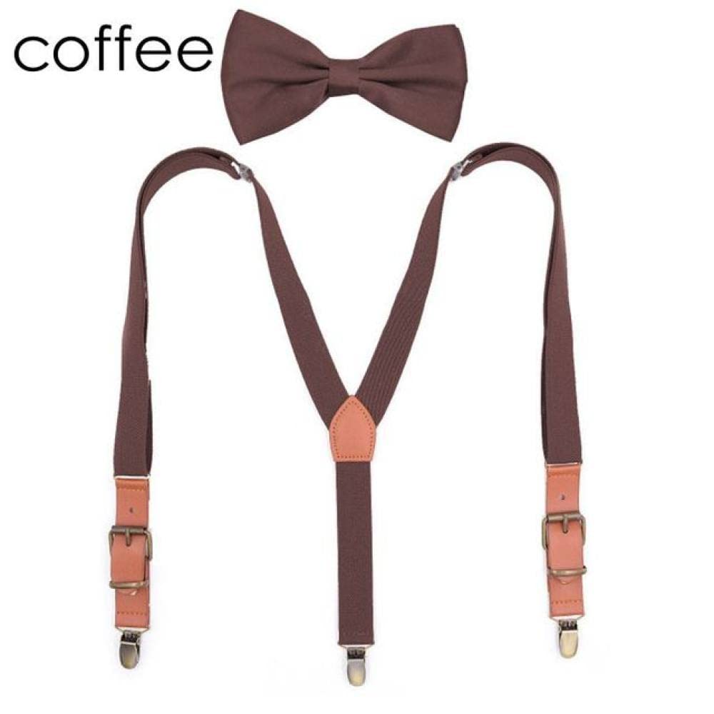 Bretelles, Bretelles à nœud papillon for hommes et femmes, Vintage, Patch en Pu, bretelles for pantalons, fête de mariage(Coffee)