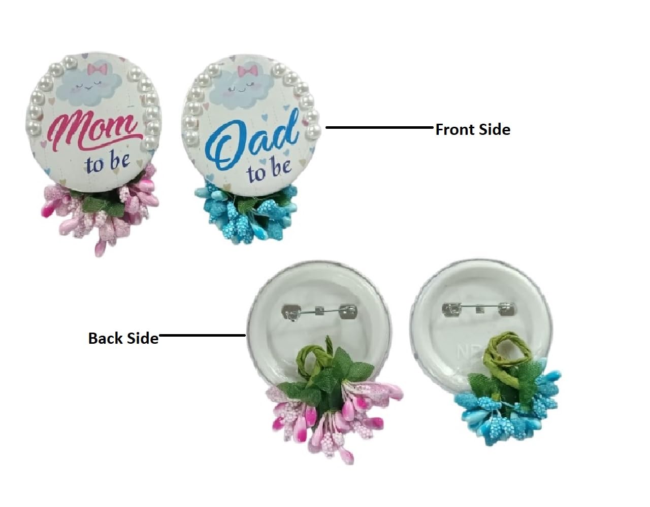 Party Crave MOM TO BE & DAD TO BE Badge For Baby Shower Theme Celebration Decoration Item/Pin Badge For Family/Baby Shower Party Kit (Set of 2) 4