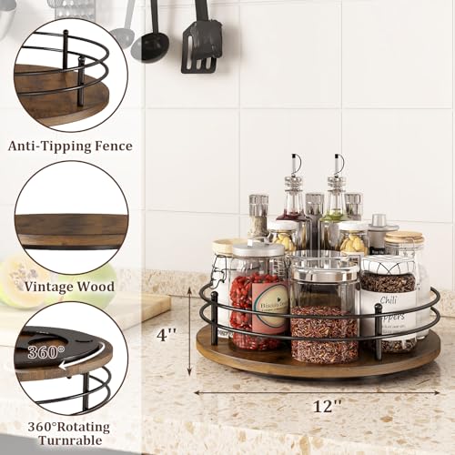 Image of 12 inch Lazy Susan Turntable Organizer,Round Wooden Lazy Susan Organization and Rotating Spice Rack for Dining Table,Pantry,Kitchen Countertop,Vanity,Cupboard and More. (Heightened Version,Round)
