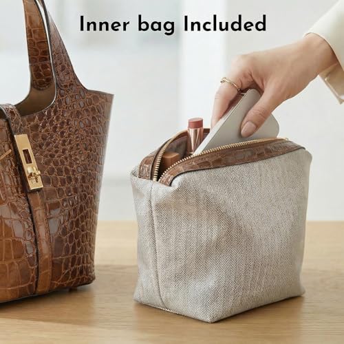 Image of Tote Bag for Women Vegan Leather Bucket Purse for Women Top Handle Handbag Shoulder Bag with Detachable Small Purse