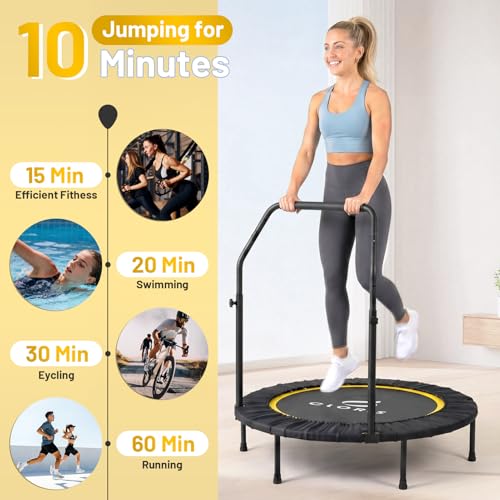 Image of CLORIS Rebounder Trampoline for Adults 40 Inch, 400 lbs Capacity with 5-Level Adjustable Bar, Foldable Mini Indoor Fitness Workout Exercise Equipment Blue