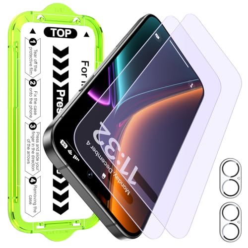 Esanik 2+2 Pack for iPhone 17 Matte Anti-Blue Light Glass Screen Protector - Anti-Glare Anti-Fingerprint Anti-Reflection 9H Hardness Smooth Touch Easy Alignment Tray