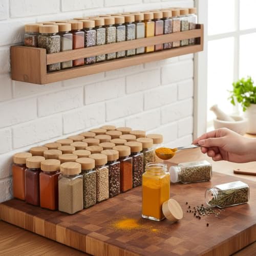 Image of Ash & Roh Salt & Pepper Glass Jar Spice Holder Dispensers Oregano and Chilly Flakes Dispenser Shaker Masala jar Spice Container Square (120 ML Each Bottle) (8)