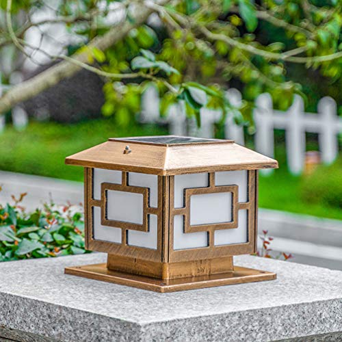 ACMHNC LED Farola de Exterior Solar, IP54 Lámpara de Jardín En Aspecto Antiguo, Blanco Cálido Lámpara de Exterior, Luces de Camino Faros de Columna, Terraza/Jardín/Luz Decorativa,Bronce,25CM