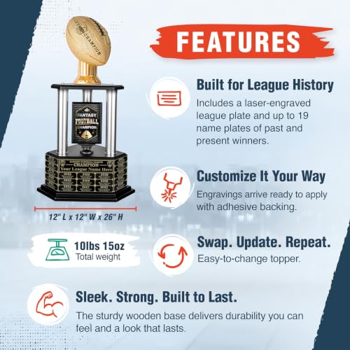 Image of TrophySmack 19-Year Perpetual Fantasy Football Trophy, Custom Engraved