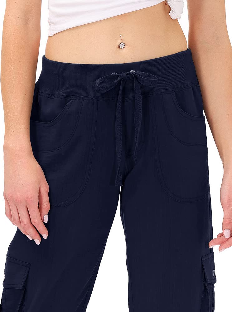 MoFiz Capris pour femme avec poches, coupe ample, décontracté, habillé, léger et baggy pour la randonnée, bleu marine, Taille 3XL
