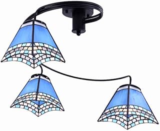 Plafonnier, éclairage de salle de bain Plafonnier de style Tiffany, plafonnier à ombre vitrail, décoration méditerranéenne bleue Fixation de plafond de montage encastré pour chambre / salon / salle à