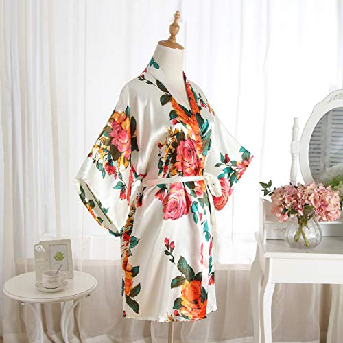 Peony Floral Silk Kimono Robe Bride Bridal Bridesmaid Robes Dressing Gown Housecoat Bathrobe for Women
