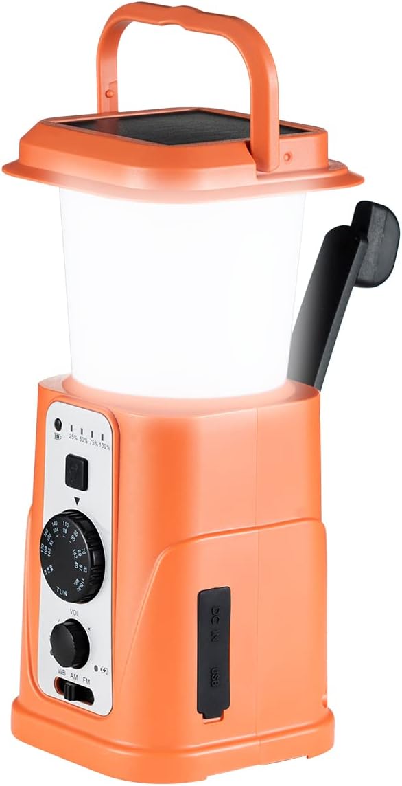 GREATONE 5000mah Emergency Radio Tenting Lantern, Hand Crank Am/Fm/NOAA Climate Radio, 3 Sorts of Lighting Mode Photo voltaic Radio, Cell Telephone Charger, SOS Sound and Mild Alarm