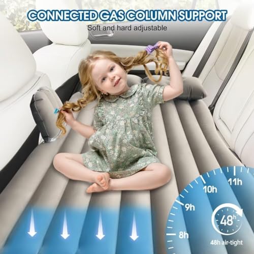 Image of VAVSU PVC Car Camping Mattress | Inflatable Travel Bed with 2 Air Pillows | Portable Sleeping Air Couch for SUV, Car & Outdoor Use (Beige)