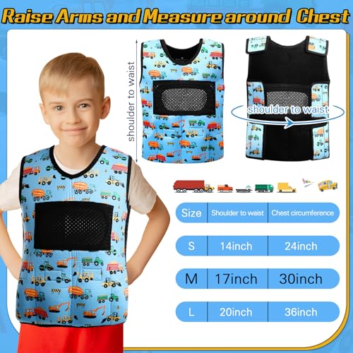 Image of Janmercy Weighted Vest for Kids Ages 2 to 9 Adjustable Neoprene Compression Vest Removable Weights Breathable Comfort Toddler(Truck,Medium,Dark Blue)
