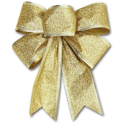 Xielime Golden Christmas Bows Outdoor Decorations Large Glitter Christmas Tree Topper Bow With Glitter Gold Edge For Xmas Home Front Door Decor Indoor Outdoor Decoration Supplies (Gold)