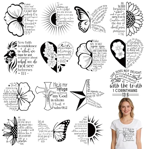 Dazoratix Christian Iron on Transfers - 20 Sheets Inspirational Bible Verse DTF Ready to Press Floral Butterfly Cross Religious Heat Stickers Vinyl Decals for T Shirts Clothing Bag Pillow DIY Crafts