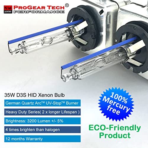 Progear Tech Eco-Friendly Product Non-Mercury Heavy Duty D3S 6000K Hid Xenon Headlight Replacement Bulbs X 2 (Pack Of 2) (6000K Daylight White) #TOP4