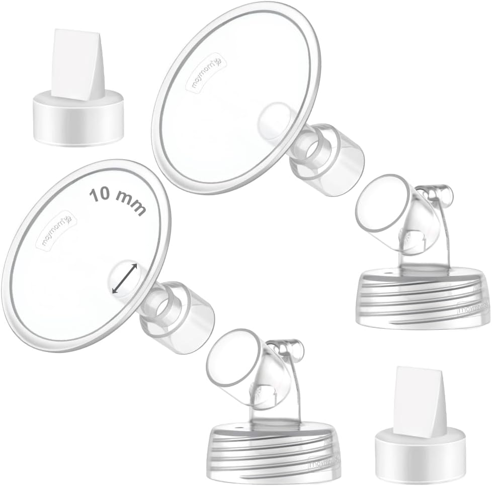 Maymom 2X 10 mm Two-Piece Wide Neck Pump Parts Compatible with Spectra S1,Spectra S2 Pumps and 2 Valves; Incl Wide Mouth Flanges; Not Original Spectra Flange; (10mm Flange with Valve)