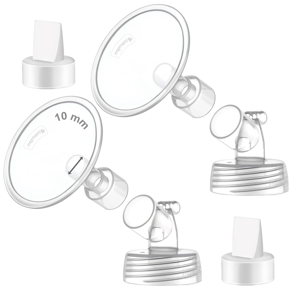 Maymom 2X 10 mm Two-Piece Wide Neck Pump Parts Compatible with Spectra S1,Spectra S2 Pumps and 2 Valves; Incl Wide Mouth Flanges; Not Original Spectra Flange; (10mm Flange with Valve)