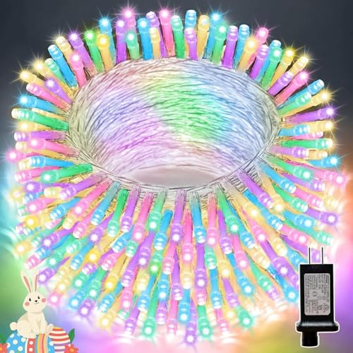 LAMPHOME 99FT Pastel Easter String Lights 300 LED Plug in Fairy Lights with 16 Modes 7 Colors Multicolor Mini Lights for Outdoor Christmas Tree Garland Wreath Easter Holiday Decorations