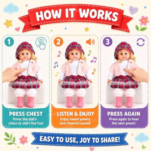 Image of Zest 4 Toyz Musical Doll Singing Rhyming Soft Stuffed Push Touch Sensors Doll Toy for Baby Girl - Pink
