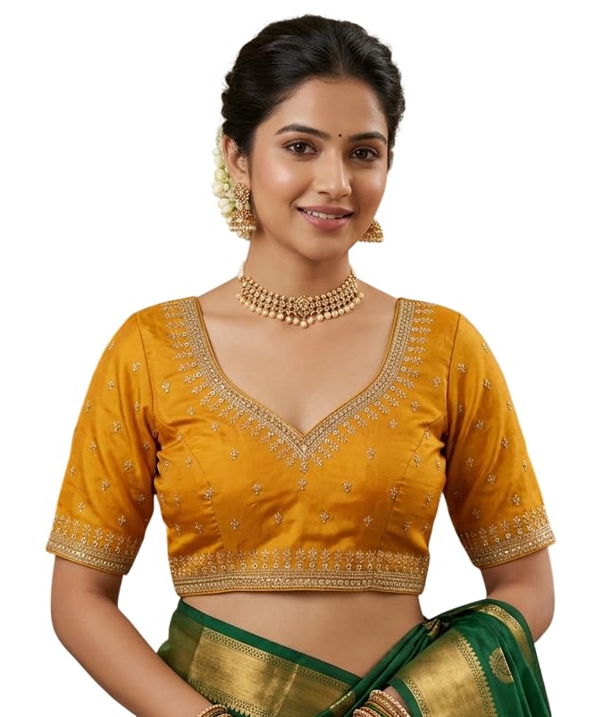 taimoor garments Women's V-Neck Embroidered Readymade Cotton Blouse with Zari Work-picture-49