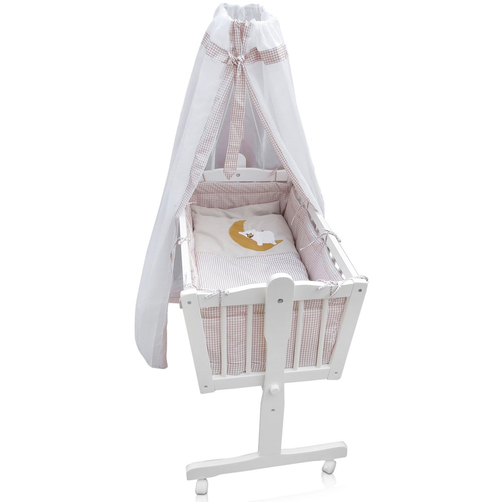 VitaliSpa Lit bébé, Blanc, 102.5x140cm | avec des roues, avec fonction de bascule et roulettes verrouillables