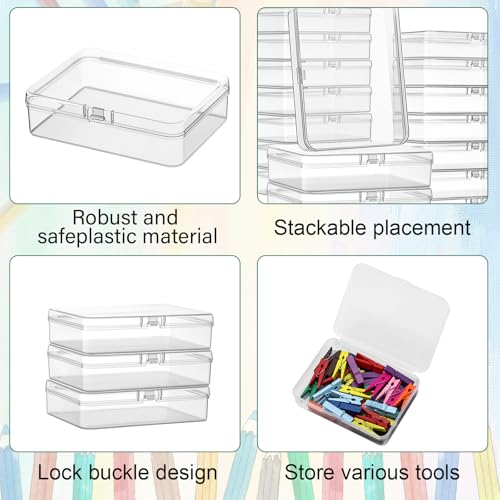 Image of Dunzoom 25 Pcs Plastic Crayon Boxes with Lids, 4.53 x 3.35 x 1.1 Inches Stackable Small Storage Organizer Containers Crayon Pencil Case for Art Crafts Jewelry Beads Office Supplies(Clear)