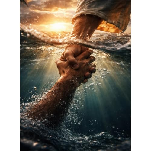 EOBROMD 5D Jesus Diamond Painting Erwachsene, Jesus rettet die Hand Diamant Painting Bilder für Erwachsene Anfänger, DIY Runder Vollbohrer Diamant Kunst Malerei Stickerei Set Home Dekor 30x40cm