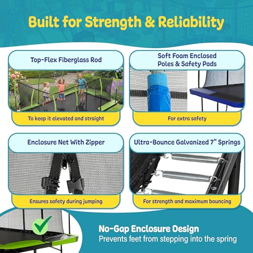 Image of Upper Bounce Rectangle Trampoline Set with Top-Ring Enclosure Net, Outdoor Backyard Recreational, Gymnastics Activity for Kids and Adults, High Weight Capacity 500 lbs