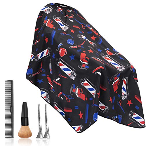 Bircen Professional Barber Cape with Adjustable Buckle Hair Cutting Cape with Carbon Comb, Neck Duster Brush and Clips for Salon and Home Use-55x63 Inch (Saloncape-Tool Set)