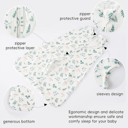 Image of david's kids Muslin Cotton Baby Sleep Sack 18-24 Months, 2 Pack 100% Cotton Sleeping Bag for Summer, TOG 0.5 Baby Wearable Blankets with 2-Way Zipper, Soft Sleep Sacks for Newborn Infant, Forest