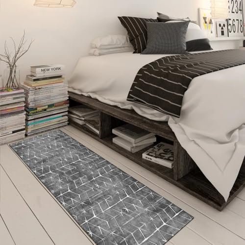 Alfombra pasillo antideslizante gris oscuro lavable con decoración abstracta de 40x250 cm 3