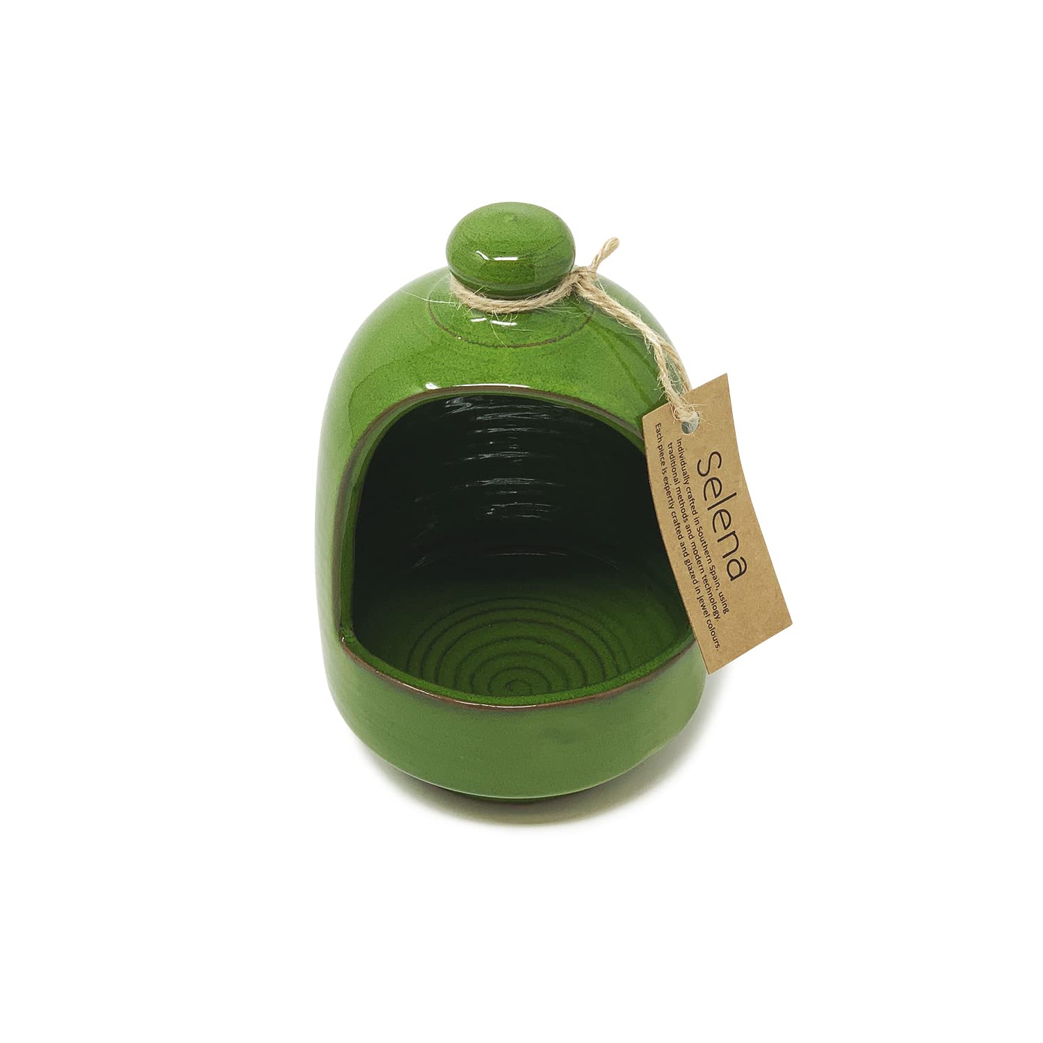 Verano Spanish Ceramics Selena Glaze Hand Dipped Salt Pig - Home Kitchen Restaurant Café Decorative Décor - Salt Cellar Pepper Seasoning Holder Caddy Spices Condiments Storage Pot - Green