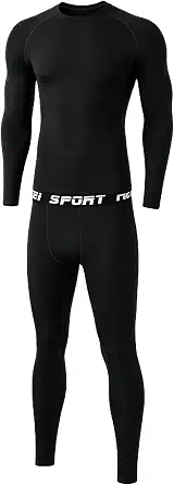 Men's Thermal Compression Set Fleece Lined Athletic Base Layer 2-Piece