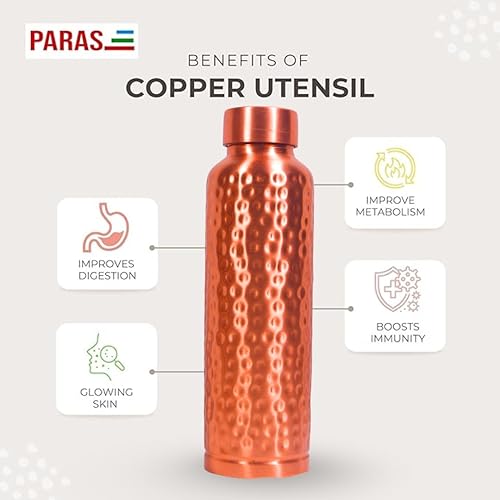Miniatura 6 de Botella de agua de cobre puro martillado hecho a mano de 34 onzas  100% cobre puro  Botella ayurvédica a prueba de fugas para salud, yoga, oficina e