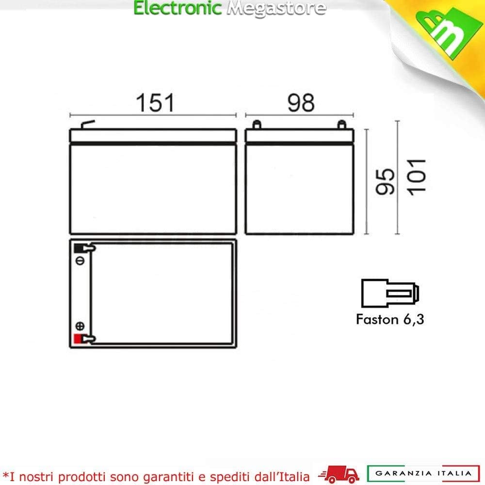 Batteria Ricaricabile al Piombo 12V 12Ah Adatta per ups allarmi Solare, trazione elettrica monopattini Bici Max 250W