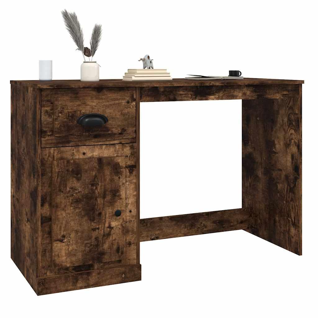 Scrivania in legno di rovere affumicato, 115 x 50 x 75 cm, con cassetto e porta, scrivania per computer per ufficio, ufficio, studio, segretario di lavoro per appartamento e camera degli