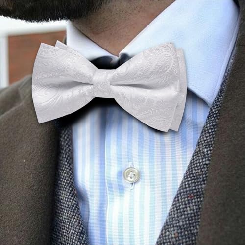 Image of YOHOWA Paisley Striped Men Bow Tie Pre-Tied Formal Adjustable Colorful Bowties Handkerchief Cufflinks Set Wedding Party